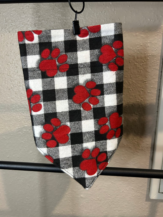 Red Paws on B&W Flannel