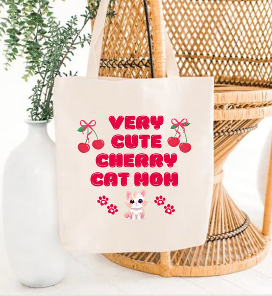 Very Cute Cherry Cat Mom Tote Bag