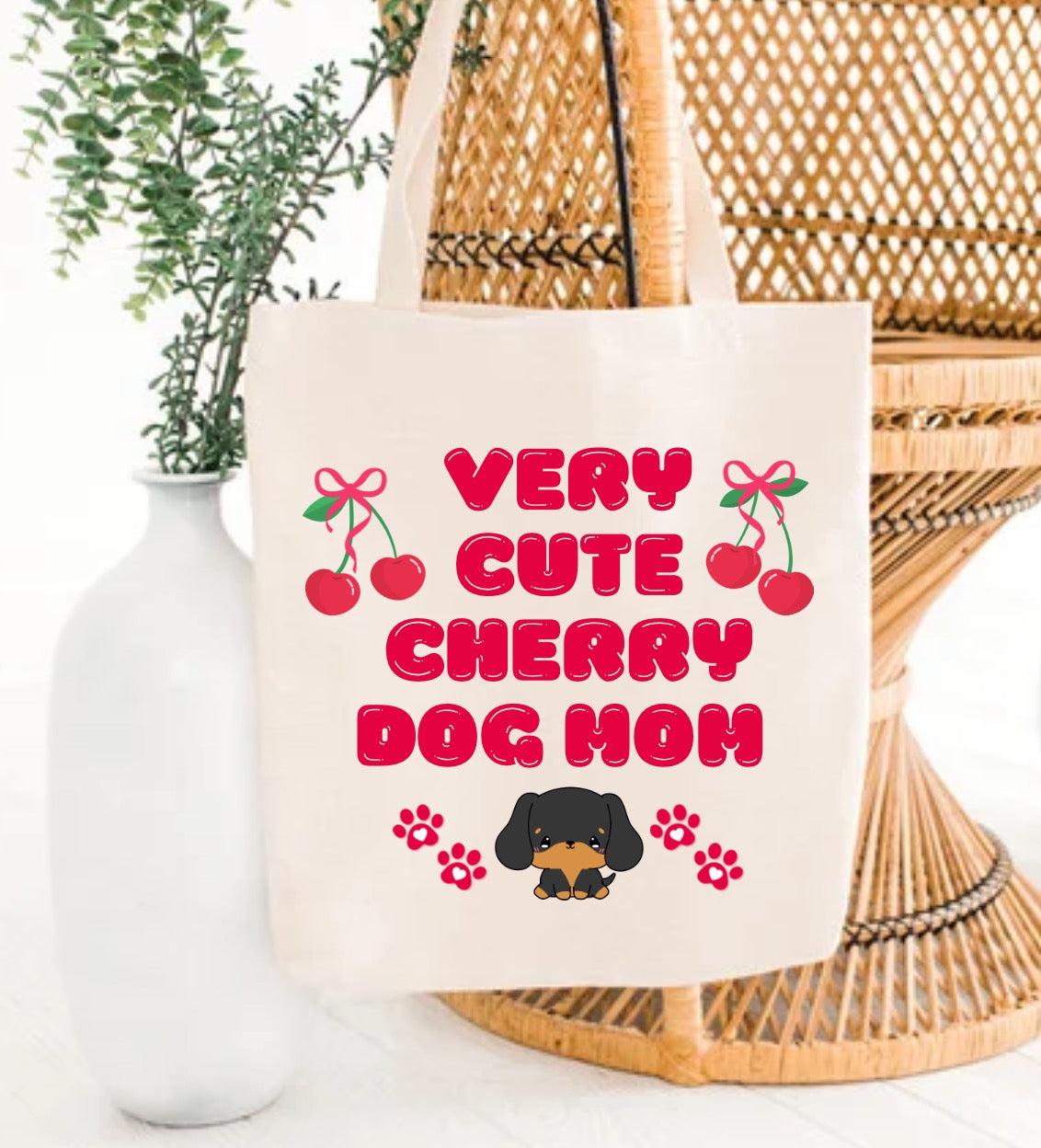 Very Cute Cherry Dog Mom Tote Bag